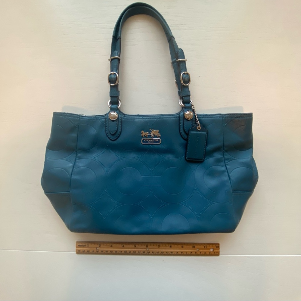 Coach Mia Embossed signature C blue leather tote Shoulder Bag